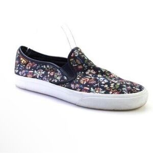 Tory‎ Burch Navy Blue Floral Canvas Casual Sneakers Women Sz 10